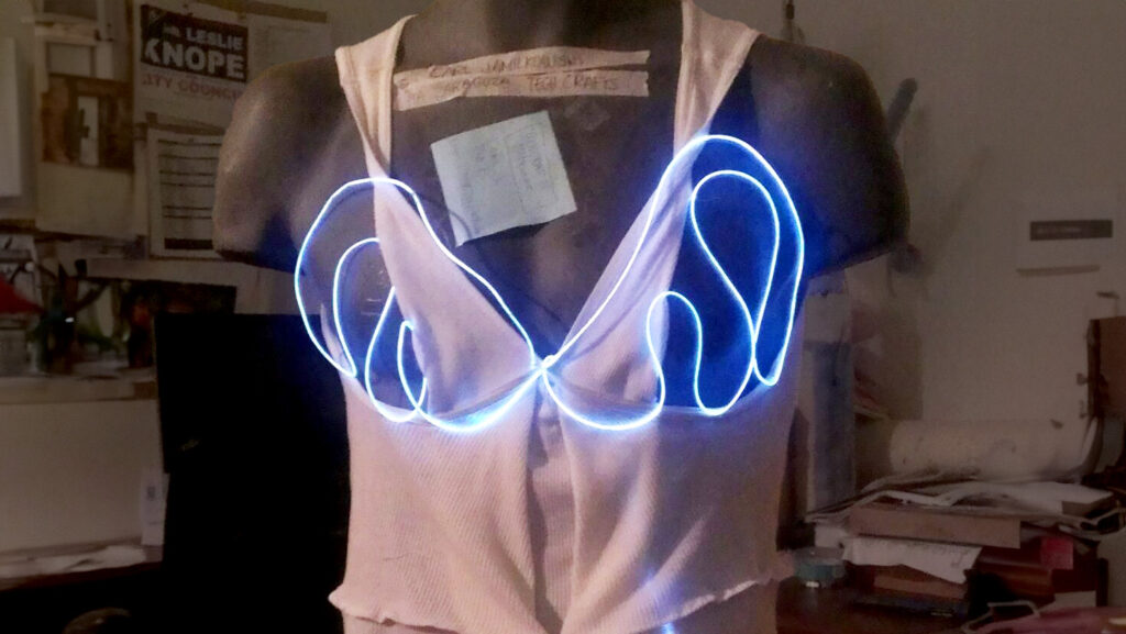 EL wire bra on mannequin