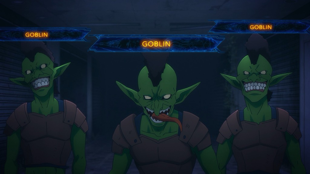 3 characters with floating labels above, indicating each is a goblin